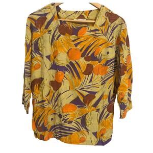 Vintage 1970 Danielle B Womens Tropical Cotton Blouse with Metallic Buttons